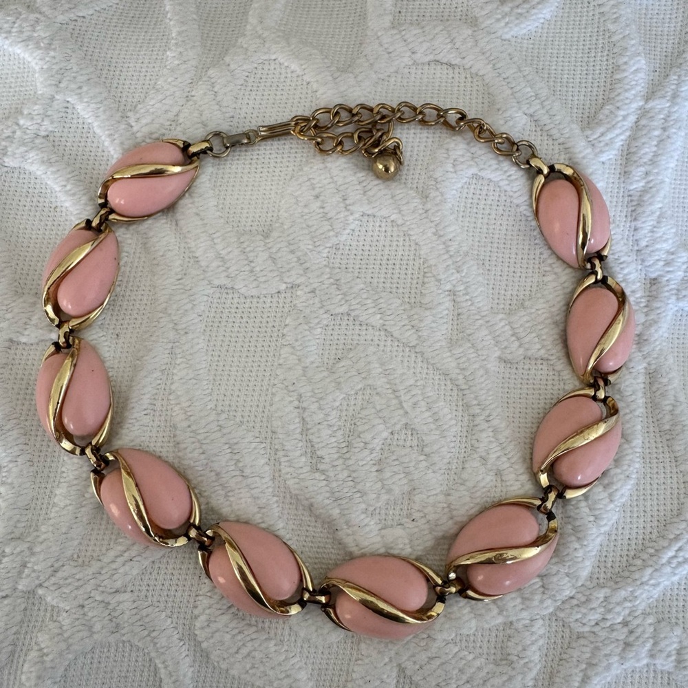 Rare Vintage 1950s Coro Gold Tone Cabochon Necklace  and Bracelet